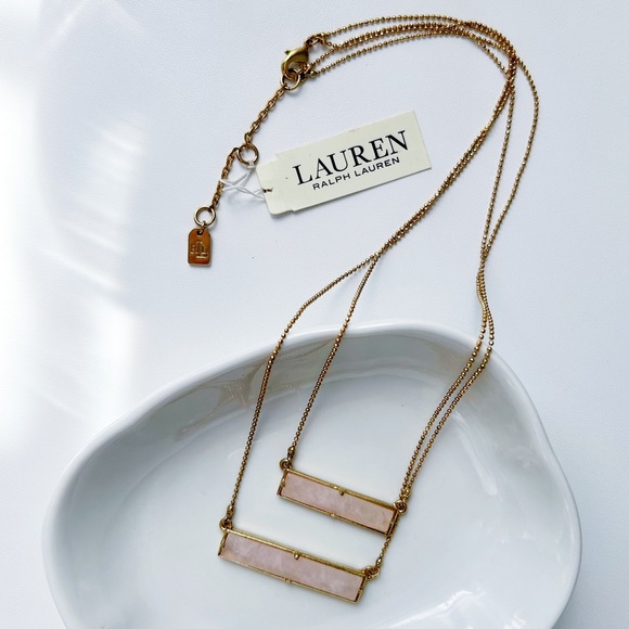 NEW Lauren Ralph Lauren Layered Pink Rectangle Stone Necklace - Picture 2 of 8